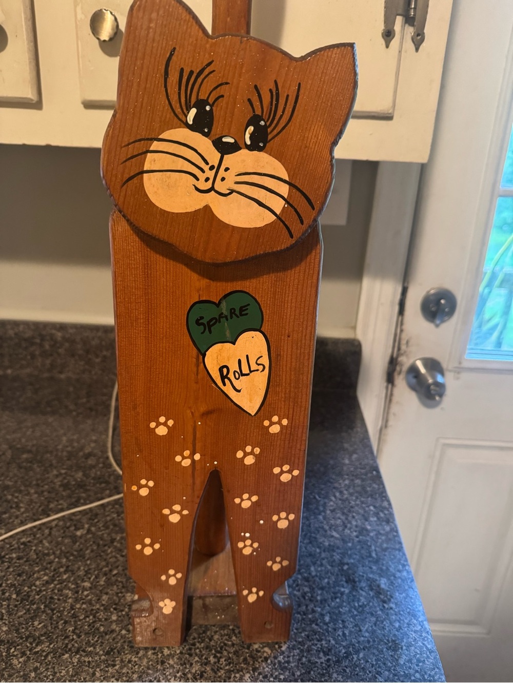 VTG Hand-Painted Wooden Cat Toilet Paper Holder - Super Cute - Picture 2 of 13